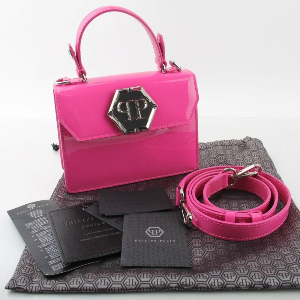 Philipp Plein Small Superheroine Pink Patent Leather Handbag